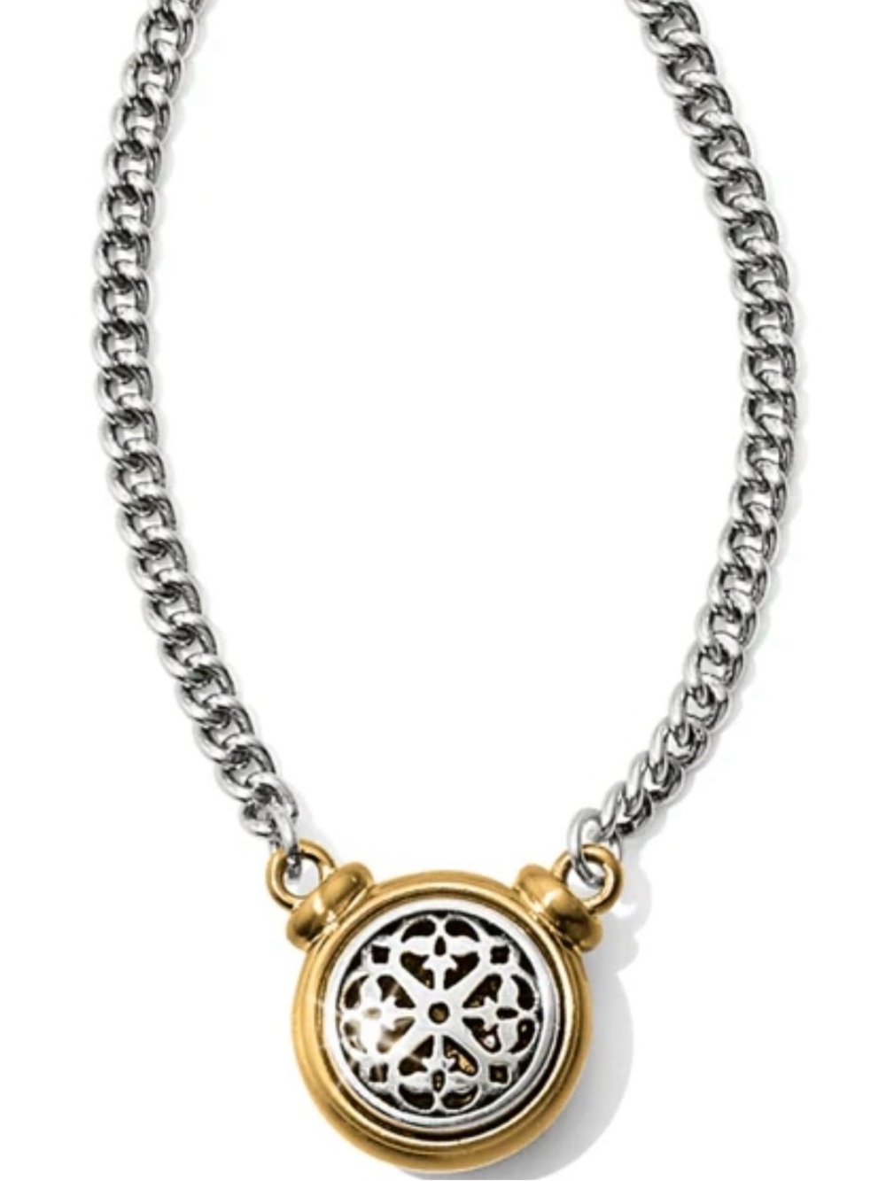 Brighton Ferrara Two Tone Short Necklace JM1072 Silver Gold Medallion - Picture 7 of 8
